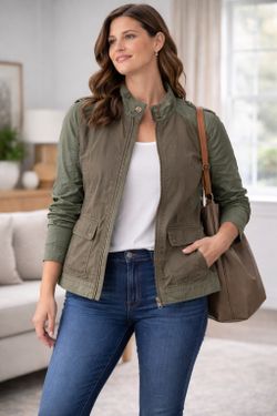 Lucky Brand Olive Utility Jacket Women’s Medium Zip Front Military Style