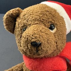 Mini Russ Berrie Plush Brown Teddy Bear Red Scarf Winter Decor 5"