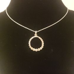 Crystal Cubic Zirconia Sparkly Circle Pendant Silverplated Necklace 16"+2.5" Extender (Marylou) 