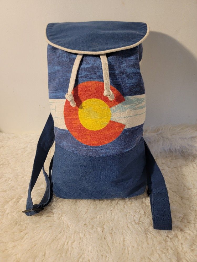 Colorado Flag Cotton Flap Closure Drawstring Backpack