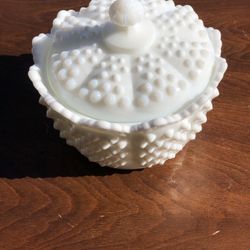 Vintage Fenton Hobnail Round Covered Dish White Milk Glass