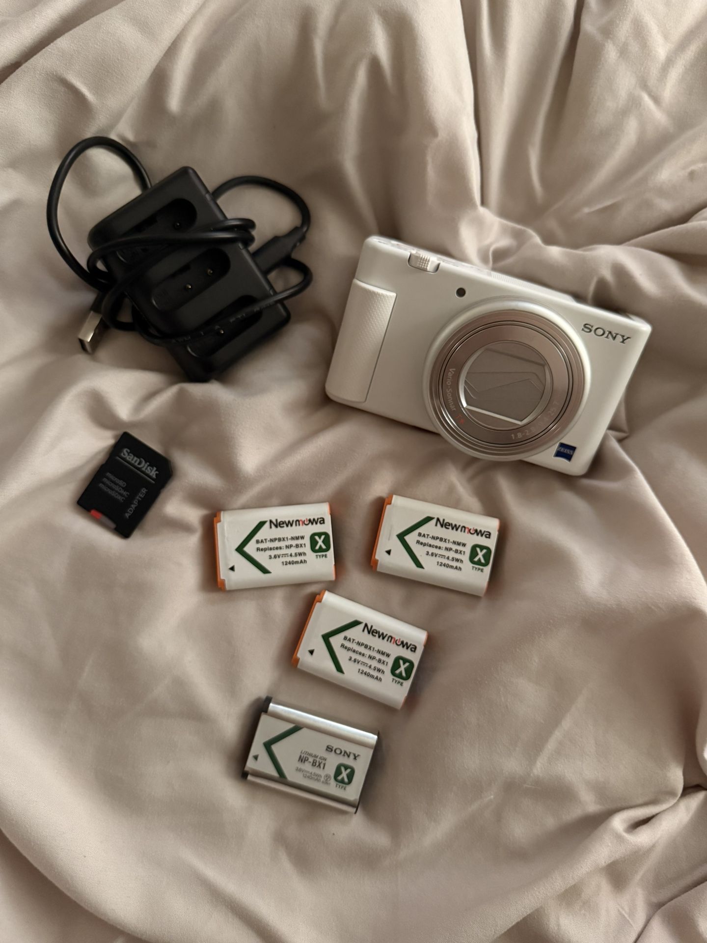 Sony ZV-1 White + 4 Batteries +  Charger + 64GB SD – Vlogging Camera Kit