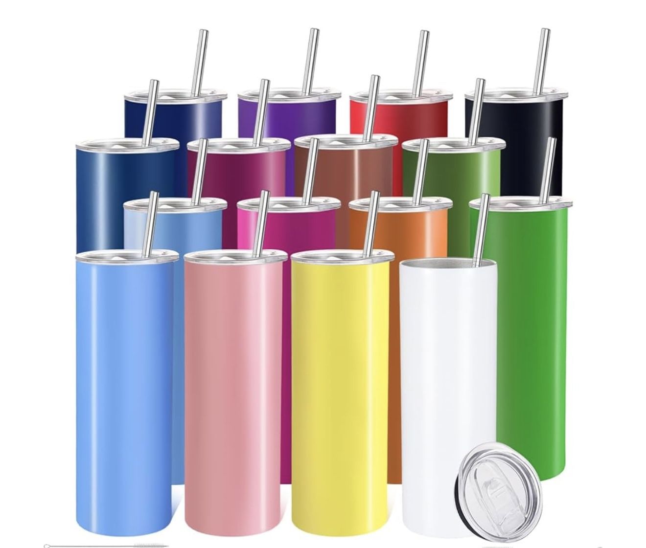  20oz Bulk Straight Stainless Steel Double Wall Vacuum Insulated Tumbler with Lid and Straw & Silicone Base for Trave