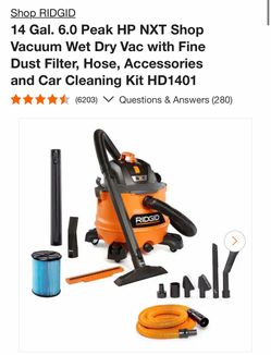 Rigid 14 Gallon 6.0 Peak HP Shop Vacumn with Car Cleaning Kit