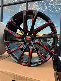 24" red milled rims tires