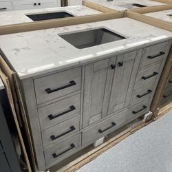 Bathroom vanity cabinet 48” solid mango Quartz top with sink and backsplash