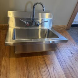 New Stainless Steel Hand Washing Sink 18″W Wall Mount