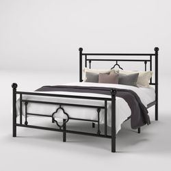 14 Inches Queen Size Metal Platform Bed Frame/Vintage Iron-Art Headboard and Footboard