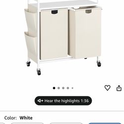 Double Laundry Hamper with Lid,Rolling Laundry Basket Organizer with Wheels, Iron-Made Laundry Sorter with Top Shelf and 2 Removable Bags