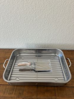3-Pc Stainless Steel Lasagna/Roaster Set - Pan, Rack & Spatula - New