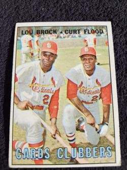 Vintage 1967 Topps Baseball Cards Clubbers Hofs Lou Brock & Curt Flood 