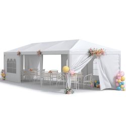 10 ft. x 30 ft. White Outdoor Gazebo Wedding Party Tent with Removable Sidewalls. 