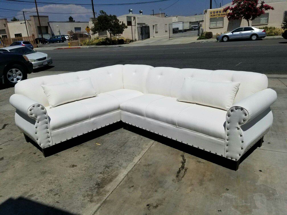 NEW 7X9FT CLYDE WHITE FABRIC SECTIONAL COUCHES