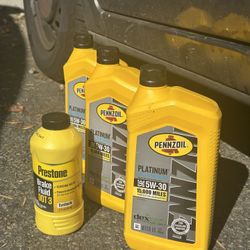 3 QT - 5W-30 Full Synthetic Motor Oil (Pennzoil) and 1 - 12 Oz. DOT 3 Brake Fluid (Prestone)