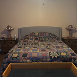 King size with adjustable base, sleep number bed with remote and upholstered bed frame