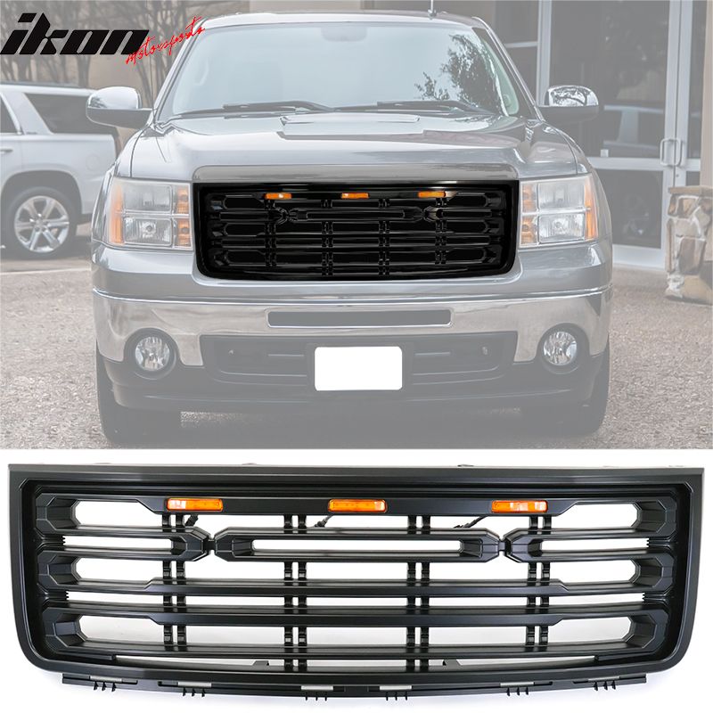 Fits 2007-2013 GMC Sierra 1500 Front Bumper Hood Grille Matte Black