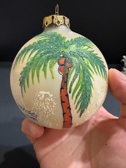 Vintage 1999 St. Thomas Hand Painted Glass Palm Tree Ornament by Diane
