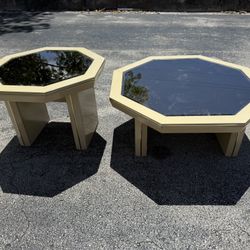 Glass Top, Dark Color Glass, Coffee Table With Matching In Table.