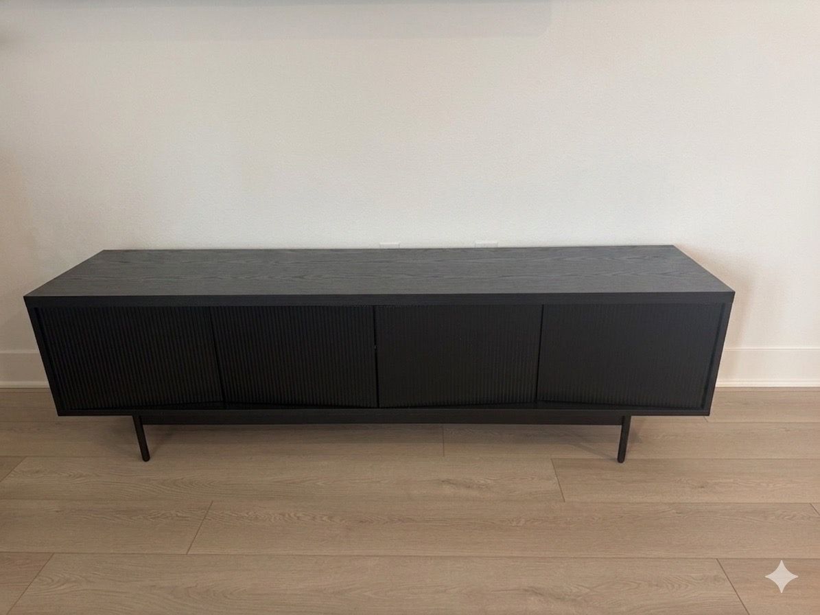Modern Black Fluted Media Console / Credenza – 70”