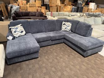 Gorgeous navy blue double chaise sectional