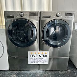 Lg Stainless Washer Dryer Set With Pedestals 