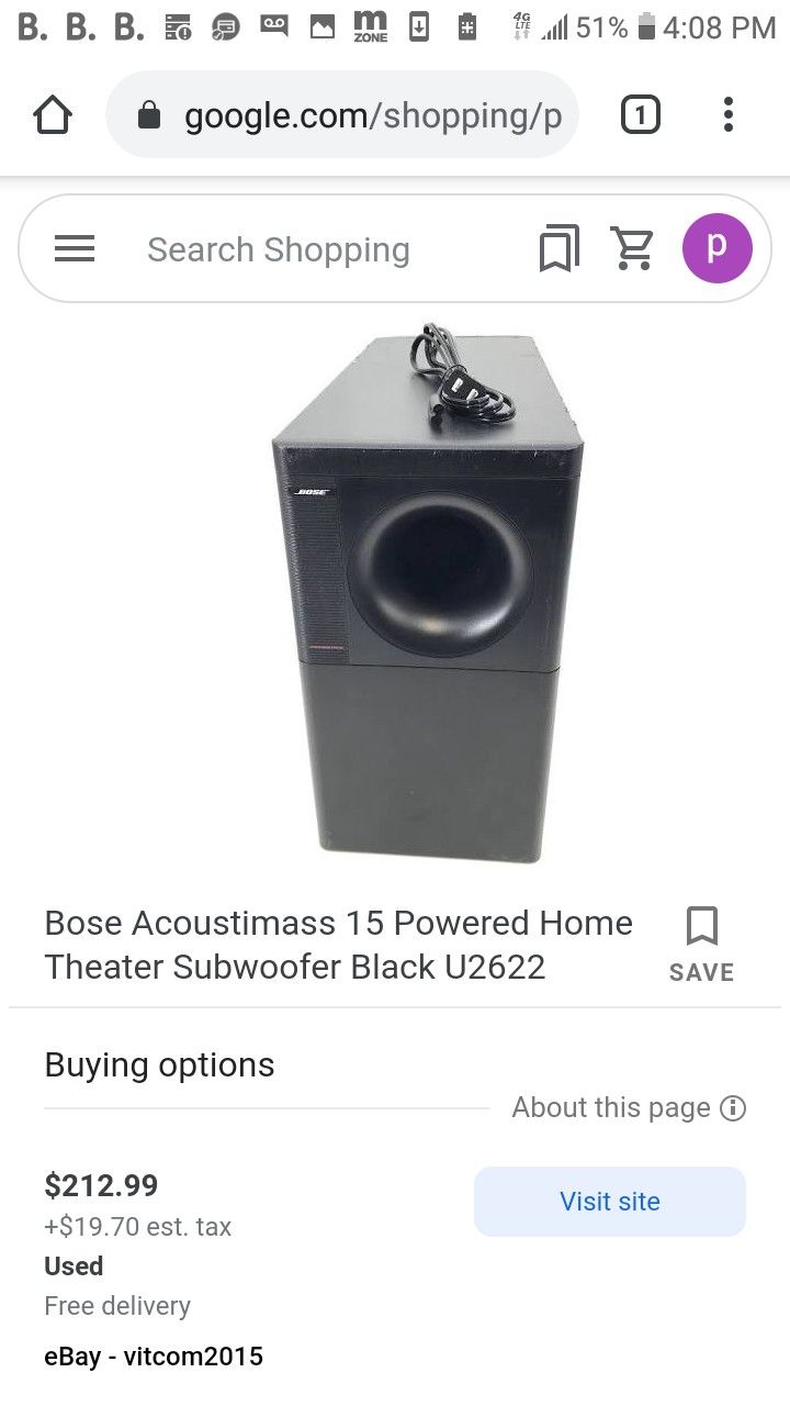 Bose Aucstic 15 Home Theater Sub