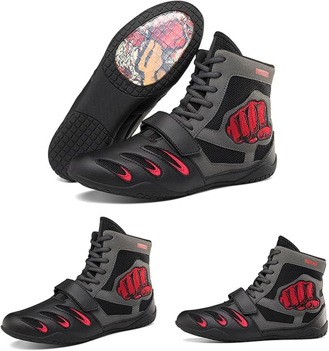 Men's Boxing Boots, Sparring, Trainers, Rubber Sole, combat Wrestling Shoes, Gray/Black and Red US Size 10(EU 43), Brand New without box