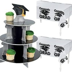 1 Graduation Cupcake Holder And 2 Table Covers NEW  In Original Packaging 