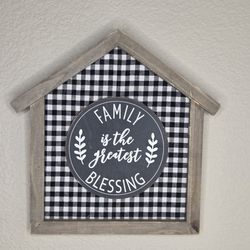 Family Is The Greatest Blessing Buffalo Check House Shaped Wooden Farm Decor