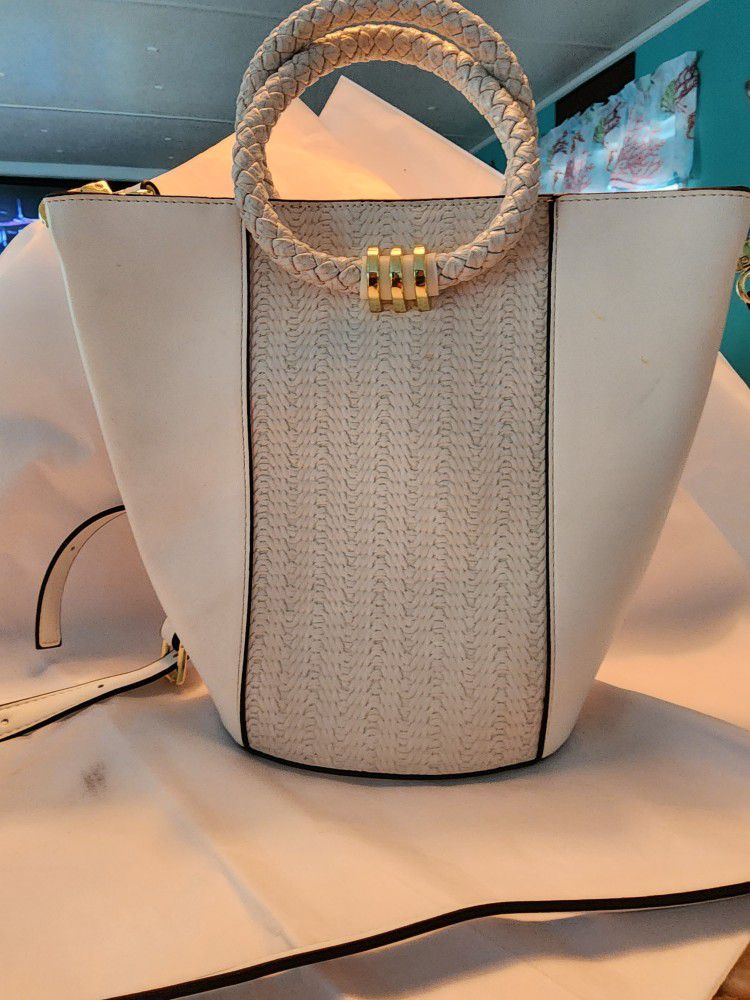 White Shoulder Bag With Braided Carry
Handles