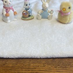 Lot Of 3 Ceramic Easter Bunny Figurines & 1 Fuzzy Bunny
