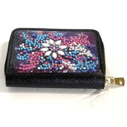Blinged Faux Leather 11-Pocket card wallet Lotus & Swirls NEW