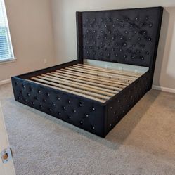 Crystal Platform Bed w Velvet Fabric