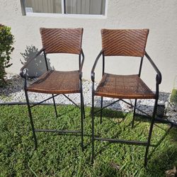2  PLASTIC WICKER AND METAL HI CHAIRS