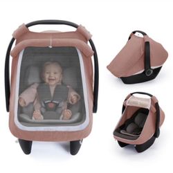 Blissful Diary Baby Car Seat Cover, Extra Large Mesh Window, Breathable Muslin Cotton, Infant Windpr