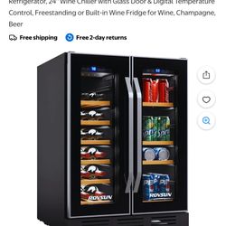 ROVSUN 34-Bottle 24" Wide Dual Zone Wine Cooler Fridge with Digital Temp Control