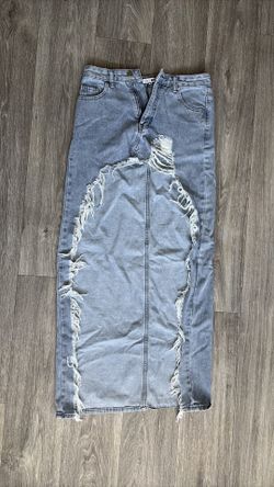 Distressed Denim Skirt — asymmetrical cut (sz. 26)