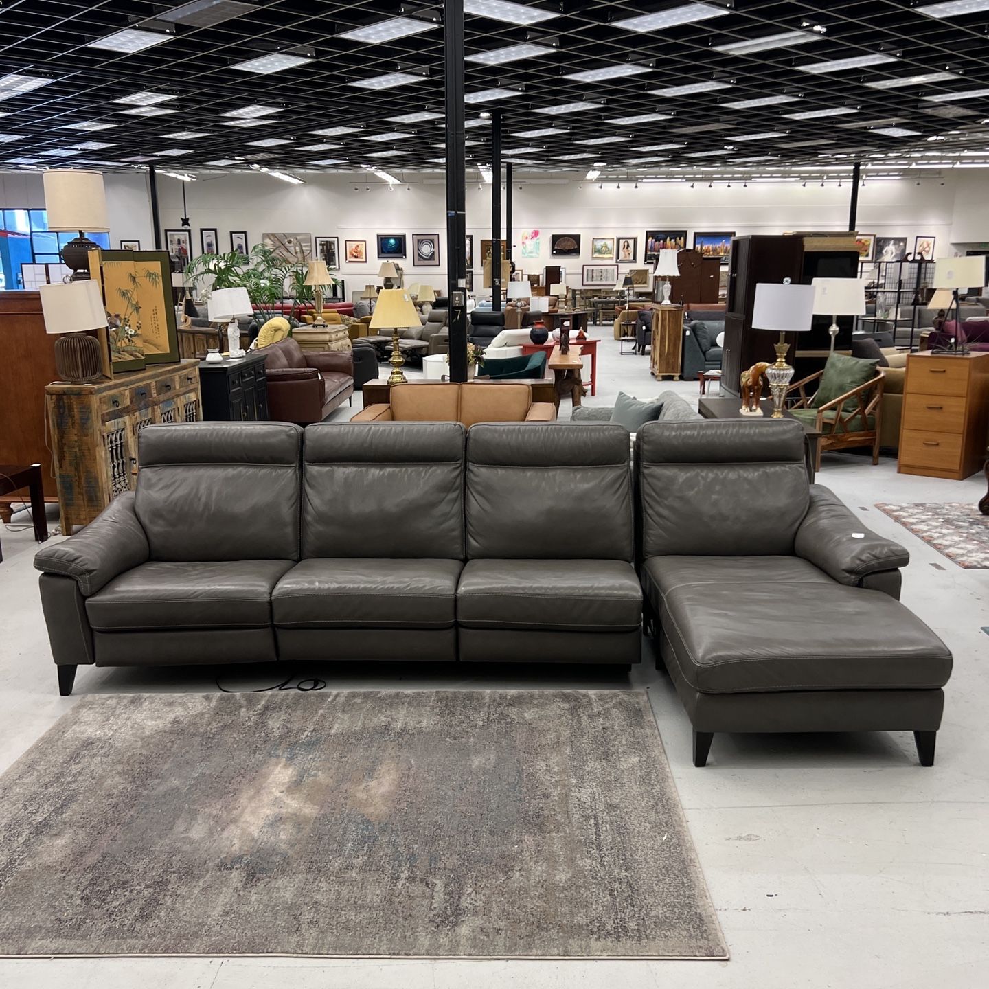 Macy’s Grey Leather Power Sectional