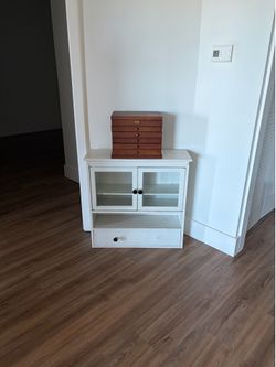 White Glass-Door Storage Cabinet