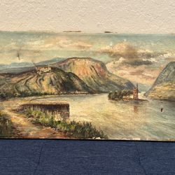Antique c1900 River Island Landscape Oil Painting by Josephine Smith