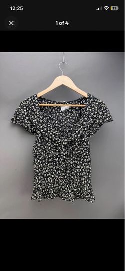 Reformation Charlotte Floral Wrap Top Black White Size M