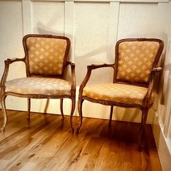 Pair Of French Louis XV Style Armchairs - Solid Walnut Frame