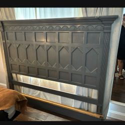 Ornate Real Wood Grey Washed King Bed