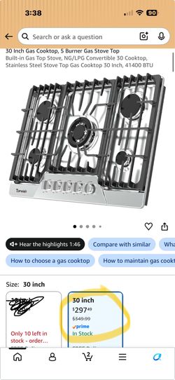 30 Inch Gas Cooktop, 5 Burner Gas Stove Top Built-in Gas Top Stove, NG/LPG Convertible 30 Cooktop, Stainless Steel Stove Top Gas Cooktop 30 Inch, 4140