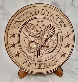 Wooden 3D Engraved US Veteran Emblem 
