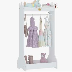 Kids Dress Up Storage, Kids' Costume Organizer Center, Open Hanging Armoire Closet, Kids Armoire with Rack for Toddler 3 Age+, White(GH12)