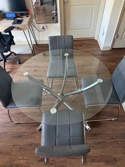 Round Glass Dining Table with 4 Chairs