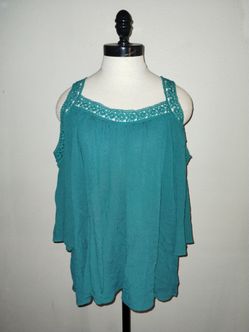 Nordstrom Hinge Women's Green Cold Shoulder Top Blouse Size Large