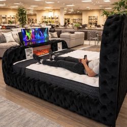 😴💤NEW!! Fireplace LED Screen Bed Frame TV Lift mount STILL IN BOX!💤😴
