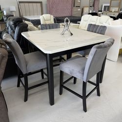 Dinning Set Faux Mármol With With Grey Chairs 